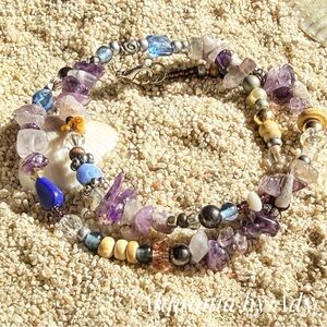 AMETHYST +Purple & Blue Mixed Bead Wrap Bracelet